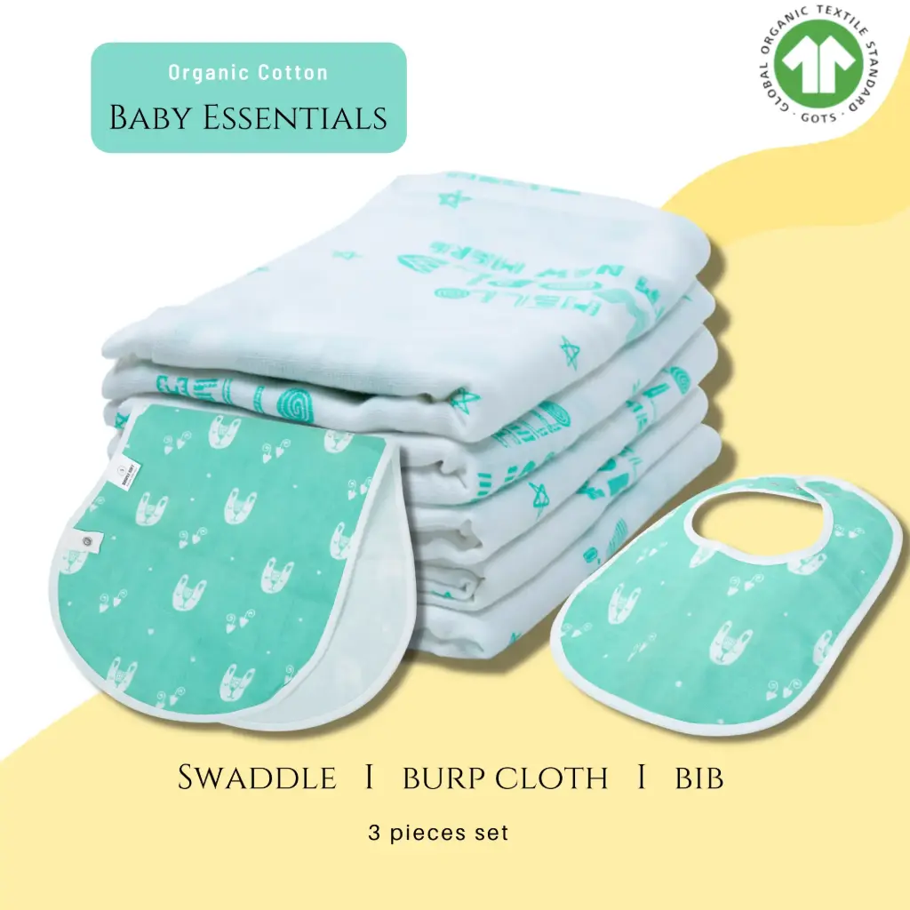 Swaddle, Bib and burp cloth